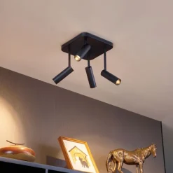 QAZQA Abgerundeter Deckenstrahler schwarz GU10 35mm 4-flammig dreh- und schwenkbar - Kate