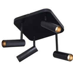 QAZQA Abgerundeter Deckenstrahler schwarz GU10 35mm 4-flammig dreh- und schwenkbar - Kate