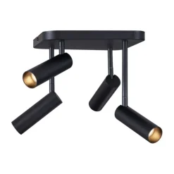 QAZQA Abgerundeter Deckenstrahler schwarz GU10 35mm 4-flammig dreh- und schwenkbar - Kate