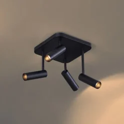 QAZQA Abgerundeter Deckenstrahler schwarz GU10 35mm 4-flammig dreh- und schwenkbar - Kate