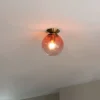 QAZQA Art Deco Deckenlampe Messing mit rosa Glas - Pallon