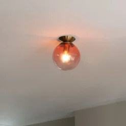 QAZQA Art Deco Deckenlampe Messing mit rosa Glas - Pallon