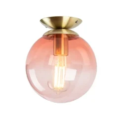 QAZQA Art Deco Deckenlampe Messing mit rosa Glas - Pallon