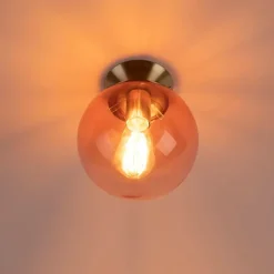 QAZQA Art Deco Deckenlampe Messing mit rosa Glas - Pallon