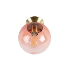 QAZQA Art Deco Deckenlampe Messing mit rosa Glas - Pallon