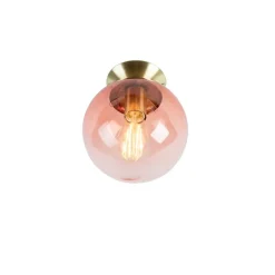 QAZQA Art Deco Deckenlampe Messing mit rosa Glas - Pallon