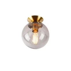 QAZQA Art Deco Deckenlampe Messing mit Rauchglas - Pallon