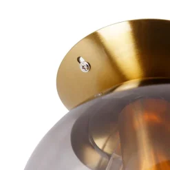 QAZQA Art Deco Deckenlampe Messing mit Rauchglas - Pallon