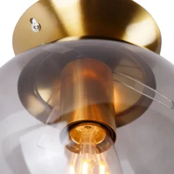 QAZQA Art Deco Deckenlampe Messing mit Rauchglas - Pallon