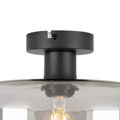 QAZQA Art Deco Deckenlampe schwarz mit Rauchglas - Bizle