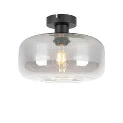 QAZQA Art Deco Deckenlampe schwarz mit Rauchglas - Bizle
