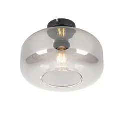 QAZQA Art Deco Deckenlampe schwarz mit Rauchglas - Bizle