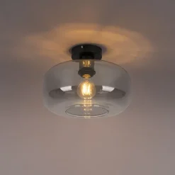 QAZQA Art Deco Deckenlampe schwarz mit Rauchglas - Bizle