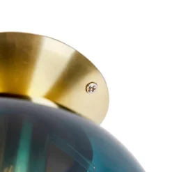 QAZQA Art Deco Deckenleuchte messing mit ozeanblauem Glaslampenschirm - Pallon