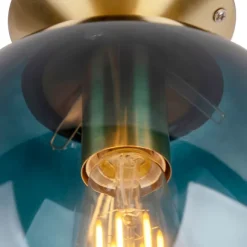 QAZQA Art Deco Deckenleuchte messing mit ozeanblauem Glaslampenschirm - Pallon