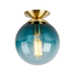 QAZQA Art Deco Deckenleuchte messing mit ozeanblauem Glaslampenschirm - Pallon