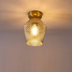 QAZQA Art Deco Deckenleuchte Messing mit Rauchglas - Karce