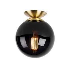 QAZQA Art Deco Deckenleuchte Messing mit schwarzem Glas - Pallon