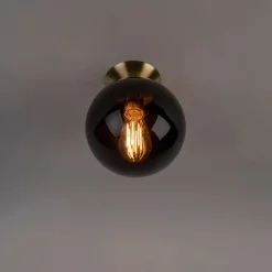 QAZQA Art Deco Deckenleuchte Messing mit schwarzem Glas - Pallon