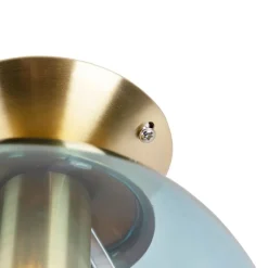 QAZQA Art Deco Deckenleuchte Messing mit blauem Glas - Pallon