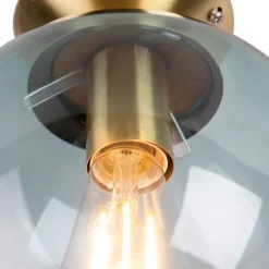 QAZQA Art Deco Deckenleuchte Messing mit blauem Glas - Pallon