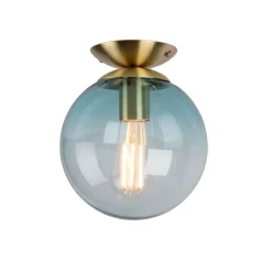 QAZQA Art Deco Deckenleuchte Messing mit blauem Glas - Pallon