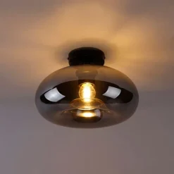QAZQA Art Deco Deckenleuchte schwarz mit Rauchglas - Busa