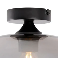QAZQA Art Deco Deckenleuchte schwarz mit Rauchglas - Busa