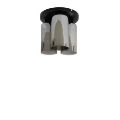 QAZQA Art Deco Deckenleuchte schwarz mit Rauchglas 3-flammig - Laura