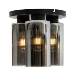 QAZQA Art Deco Deckenleuchte schwarz mit Rauchglas 3-flammig - Laura