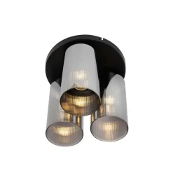 QAZQA Art Deco Deckenleuchte schwarz mit Rauchglas 3-flammig - Laura