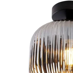 QAZQA Art Deco Deckenleuchte schwarz mit Rauchglas - Karel