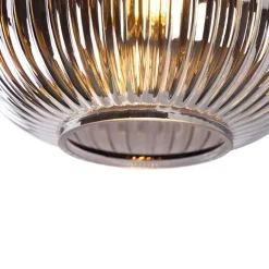 QAZQA Art Deco Deckenleuchte schwarz mit Rauchglas - Karel