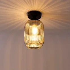 QAZQA Art Deco Deckenleuchte schwarz mit Rauchglas - Banci