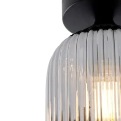 QAZQA Art Deco Deckenleuchte schwarz mit Rauchglas - Banci