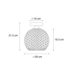 QAZQA Art Deco Deckenleuchte schwarz mit Rauchglas - Kugel