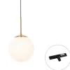 QAZQA Art Deco hanglamp goud met opaal glas incl. rail adapter zwart 1-fase - Slimline Flore
