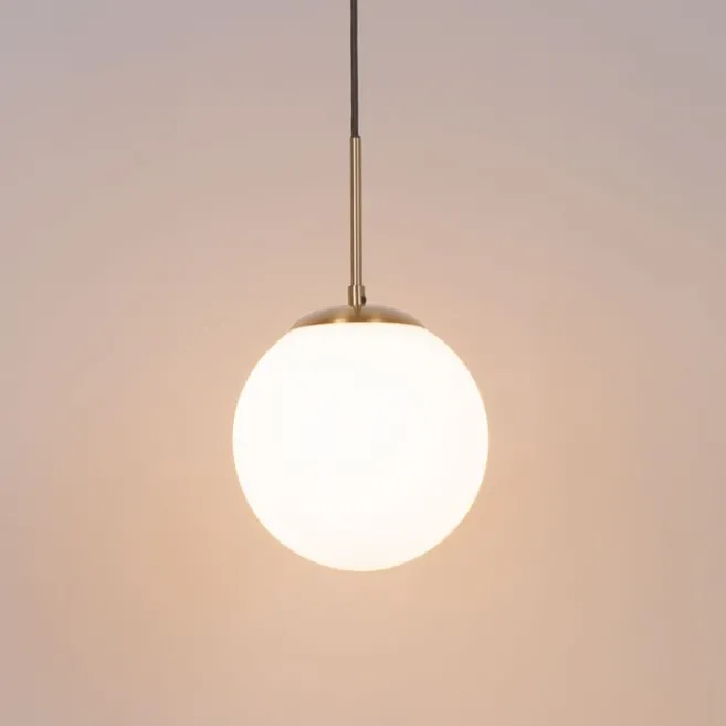 QAZQA Art Deco hanglamp goud met opaal glas incl. rail adapter zwart 1-fase - Slimline Flore