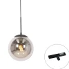 QAZQA Art Deco hanglamp zwart met smoke glas incl. rail adapter 1-fase - Slimline Flore