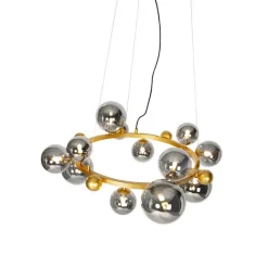 QAZQA Art Deco Hängelampe Gold mit Rauchglas 12 Lichter - David