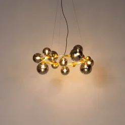 QAZQA Art Deco Hängelampe Gold mit Rauchglas 12 Lichter - David