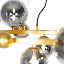 QAZQA Art Deco Hängelampe Gold mit Rauchglas 12 Lichter - David