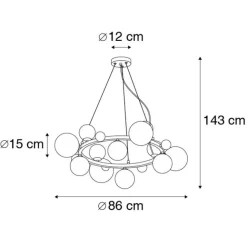 QAZQA Art Deco Hängelampe Gold mit Rauchglas 12 Lichter - David