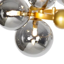 QAZQA Art Deco Hängelampe Gold mit Rauchglas 12 Lichter - David