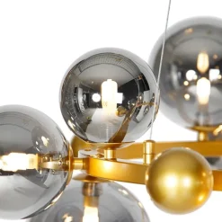 QAZQA Art Deco Hängelampe Gold mit Rauchglas 12 Lichter - David