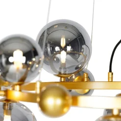 QAZQA Art Deco Hängelampe Gold mit Rauchglas 12 Lichter - David