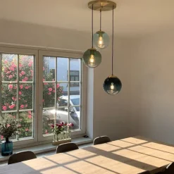 QAZQA Art Deco Hängelampe Messing mit blauem Glas - Pallon