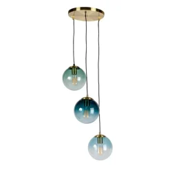QAZQA Art Deco Hängelampe Messing mit blauem Glas - Pallon