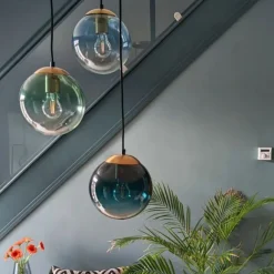 QAZQA Art Deco Hängelampe Messing mit blauem Glas - Pallon