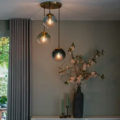 QAZQA Art Deco Hängelampe Messing mit blauem Glas - Pallon